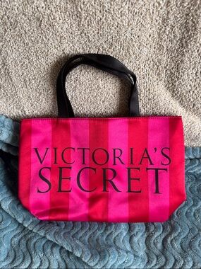 Victoria's Secret Pink & Fuchsia Striped Logo Tote